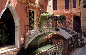 A bridge over a canal in Venice.